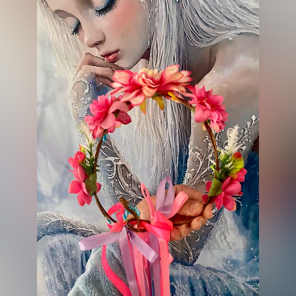Pink Floral Headband (adjustable from the back)